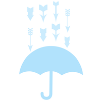 course icon - an open umbrella under a shower of arrows